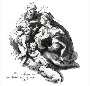 B. D'Arcevia, per Natale a S. Leucio 1992 - china su carta Fabriano, cm. 22,5x26